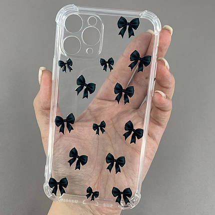Чохол для iPhone 11 Pro чохол з бронь кутами з принтом чорних бантиків на телефон айфон 11 про прозорий q03v, фото 1