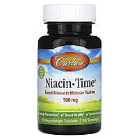 Carlson, Niacin-Time, 500 мг, 50 вегетаріанських таблеток