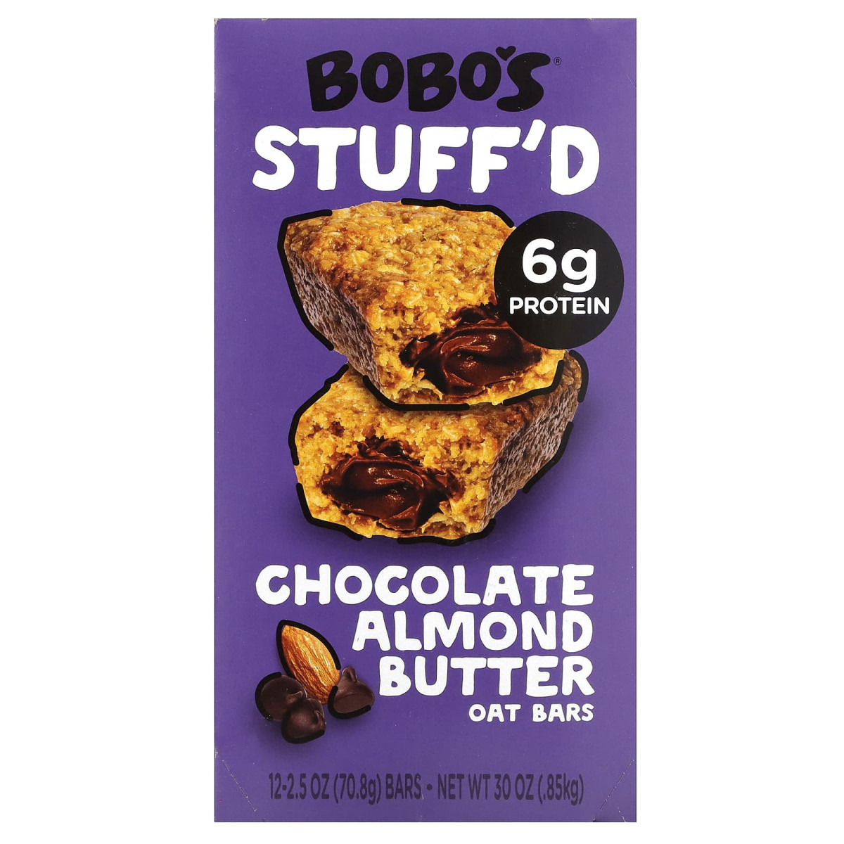 Bobo's Oat Bars, Stuff'd, вівсяні батончики, шоколад і мигдальна паста, 12 батончиків по 70,8 г (2,5 унції)