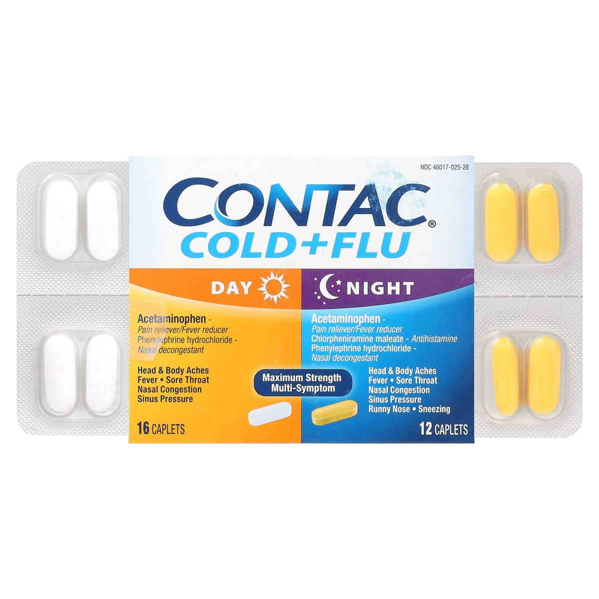 Contac, застуда та грип, денна/нічна добавка, 28 капсул