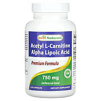 Best Naturals, ацетил-L-карнітин, альфа-ліпоєва кислота, 750 мг, 120 капсул