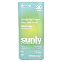ATTITUDE, Sunly, мінеральний сонцезахисний крем-стік, SPF 30, без ароматизаторів, 60 г (2,1 унції)
