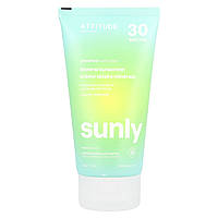 ATTITUDE, Sunly, мінеральний сонцезахисний крем, SPF 30, без запаху, 150 г (5,2 унції)
