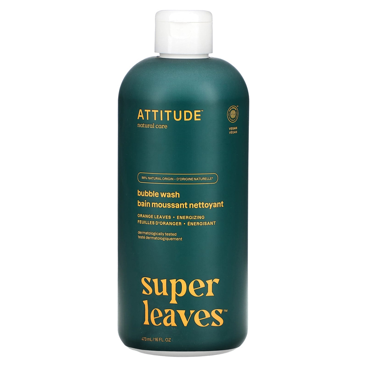 ATTITUDE, Super Leaves, бульбашки для душу, листя апельсина, 473 мл (16 рідк. унцій)