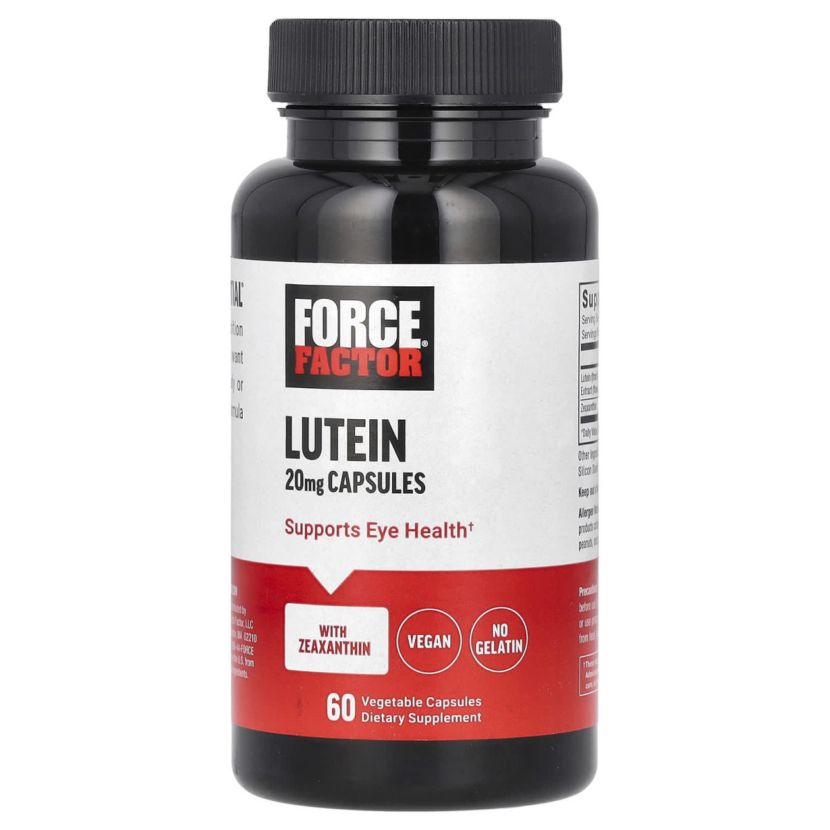 Force Factor, лютеїн, 20 мг, 60 рослинних капсул