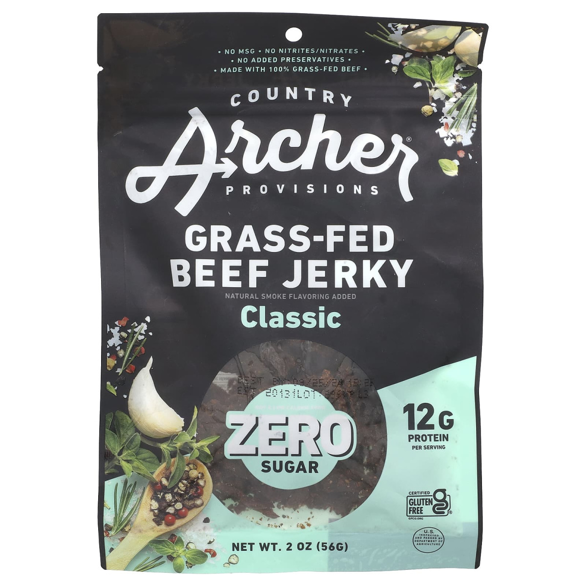 Country Archer Jerky, В'ялене м'ясо з трав'яної відгодівлі, класичне, 2 унції (56 г)