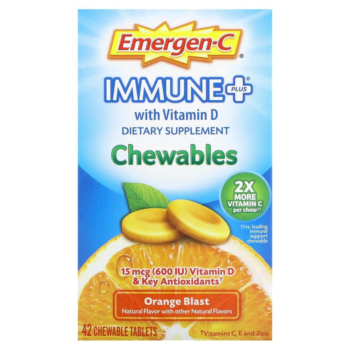 Emergen-C, Immune Plus, з вітаміном D, апельсин, 42 жувальні таблетки