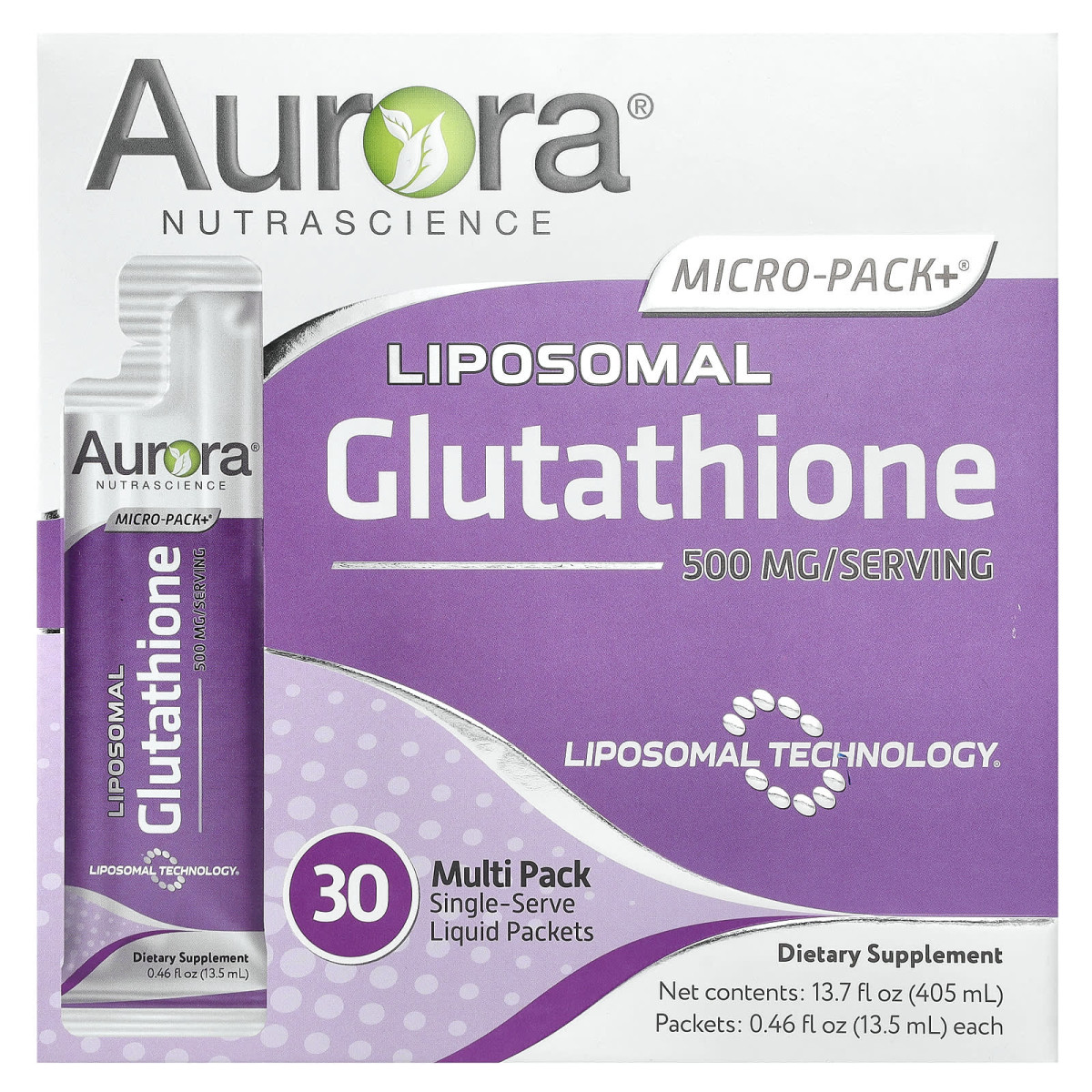 Aurora Nutrascience, Micro-Pack + глутатион, 500 мг, 30 пакетиков по 10 мл (0,34 жидк. Унции)