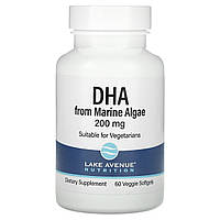 DHA з морських водоростей, вегетаріанська омега, DHA from Marine Algae, Vegetarian Omega, Lake Avenue Nutrition, 200 мг, 60