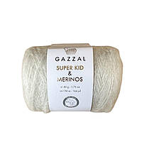 Gazzal SUPER KID & MERINOS (Супер Кід и Меринос) № 61277 біло-зелений (Пряжа мериносова вовна, нитки для в'язання)