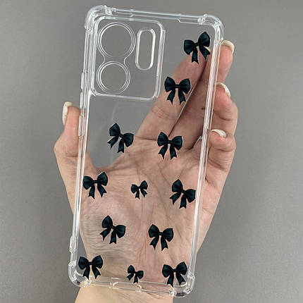 Чохол для Motorola Edge 40 з бронь кутами з принтом чорних бантиків на моторола едж 40 прозорий q03v, фото 1