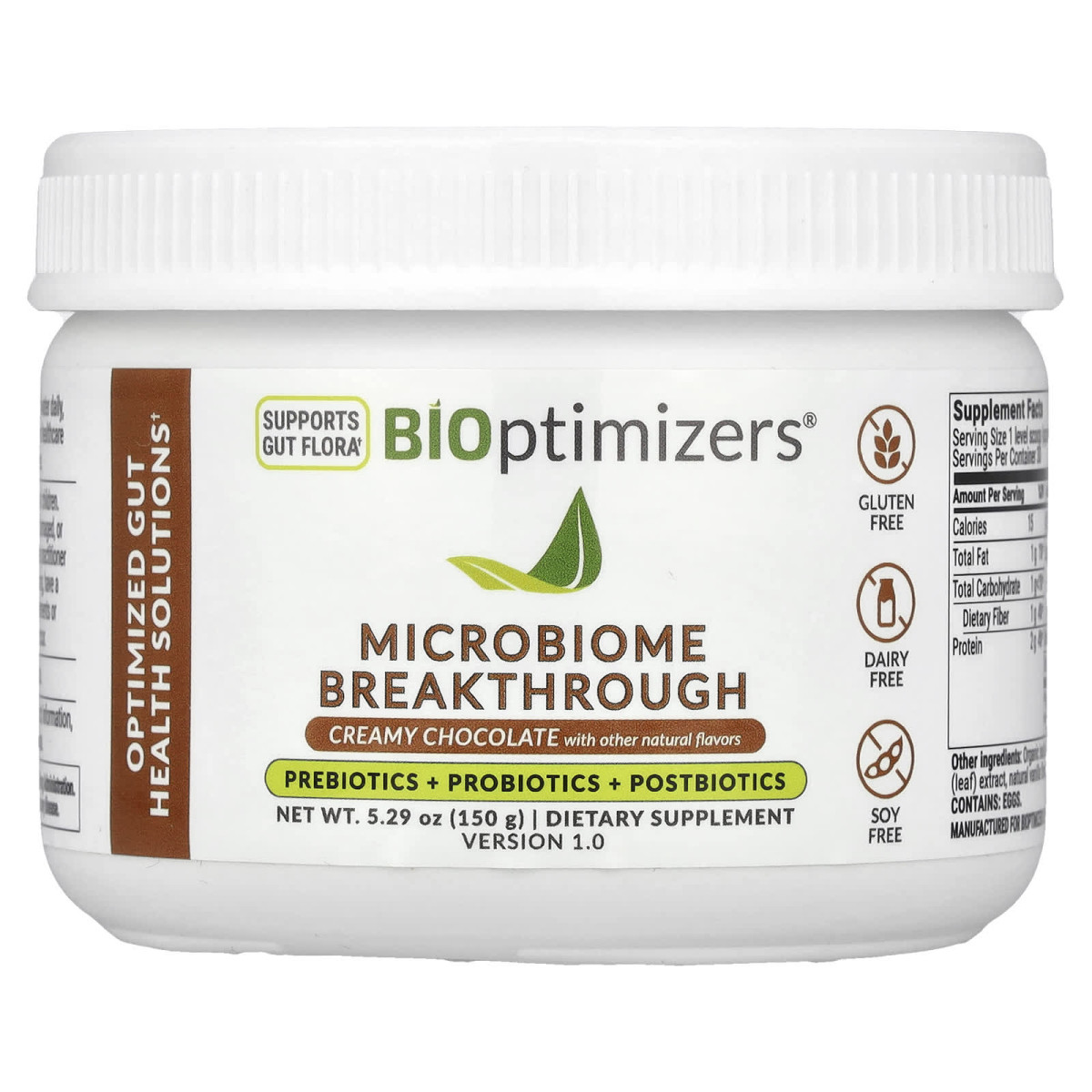 BiOptimizers, Microbiome Breakthrough, пребіотики, пробіотики й постбіотики, кремовий шоколад, 150 г (5,29 унції)