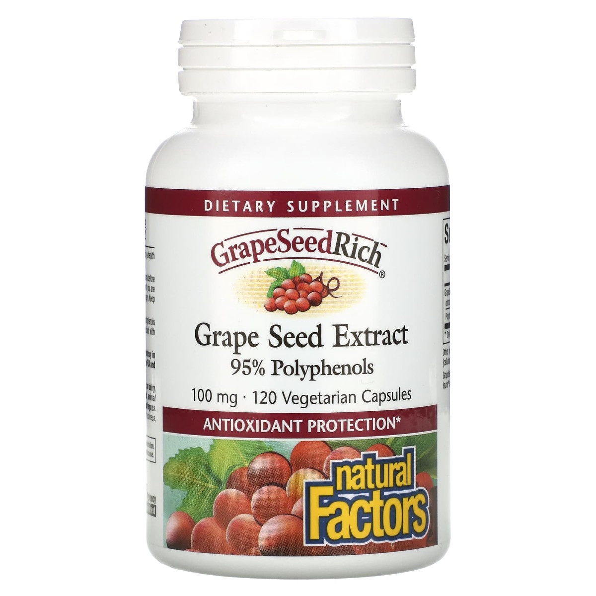 GrapeSeedRich, екстракт насіння винограду, Natural Factors, 120 капсул на рослинній основі
