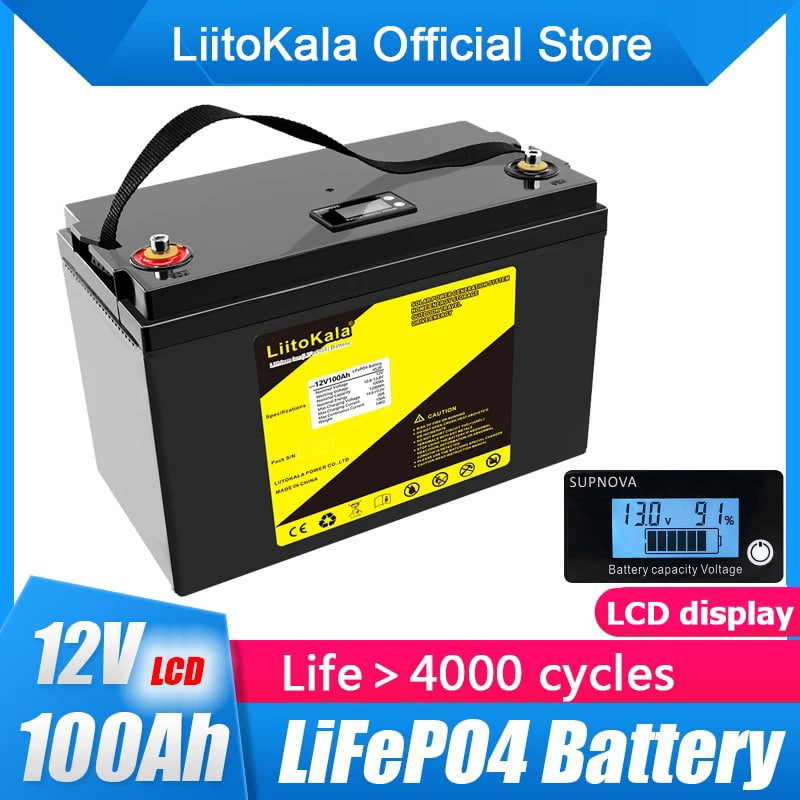 Акумулятор LiFePO4, LiitoKala, 12V 100Ah, з LCD дисплеєм, BMS smart плата, фото 1