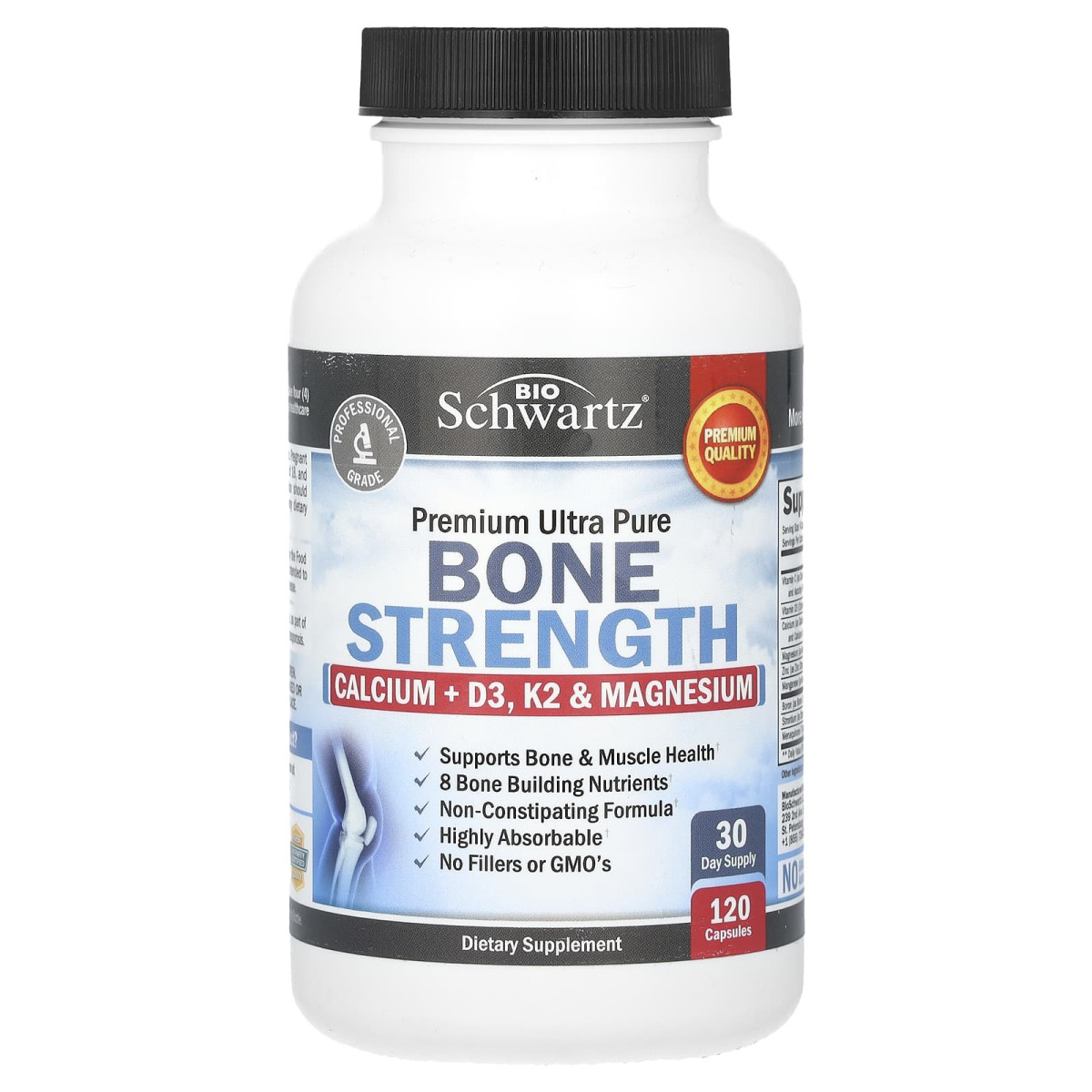 BioSchwartz, Ultra Pure Bone Strength, кальцій, вітамін D3, K2 і магній, 120 капсул
