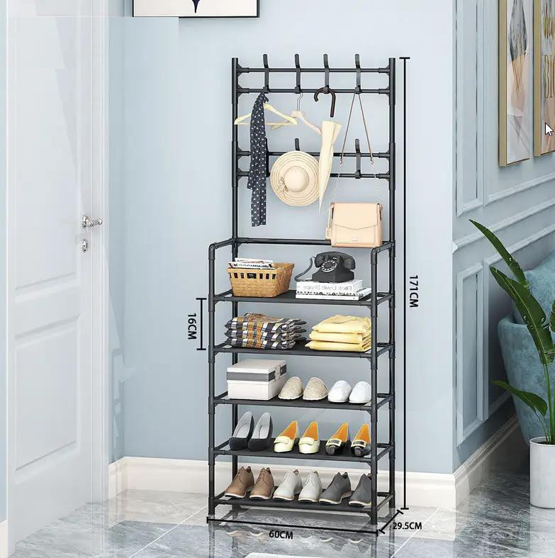 Підлогова стійка - вішалка для одягу та взуття WH9106-5 Black, 60*28*171, фото 1
