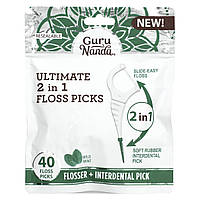 GuruNanda, Ultimate 2 in 1 Floss Picks, дика м’ята, 40 шт.