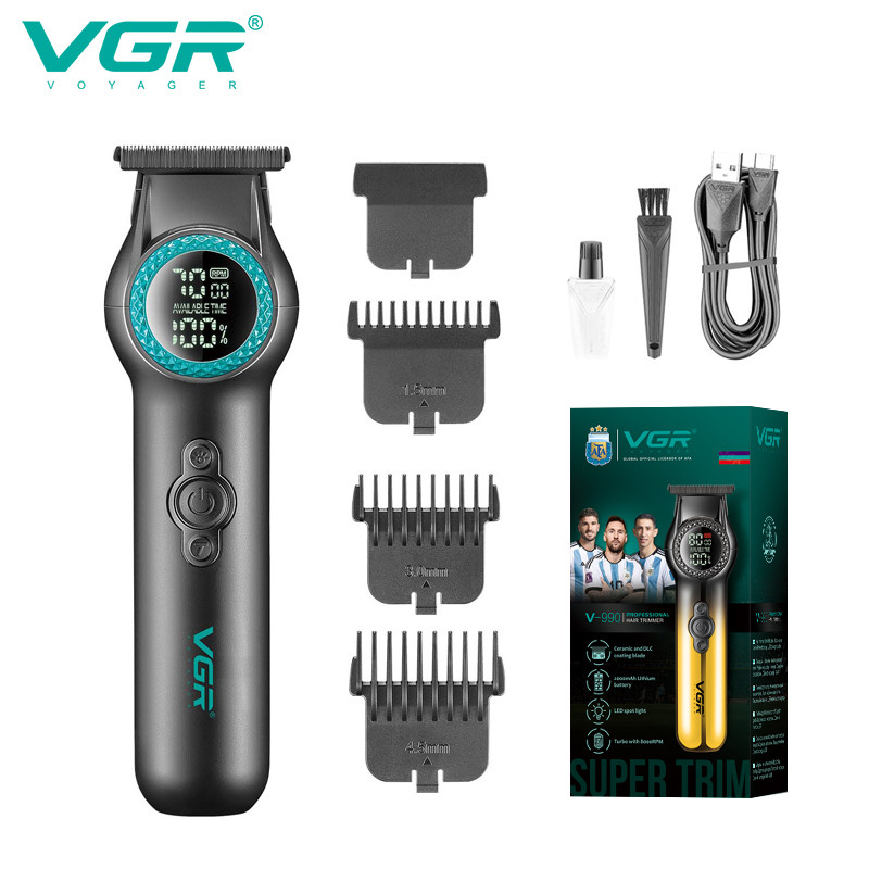 Тример VGR V-990 GREEN, 3 насадки, керамічне лезо, TURBO режим, регулювання потужності 7000-8000 RPM, LED light, LED display, фото 1