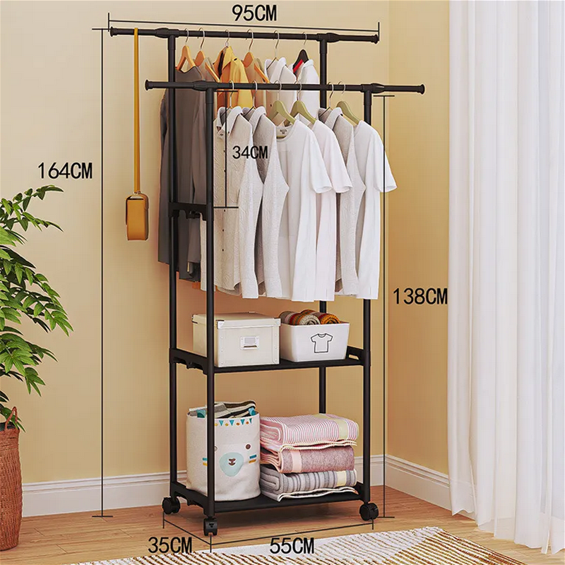 Підлогова стійка - вішалка для одягу та взуття WH9138-3 Black, 95*35*138, фото 1