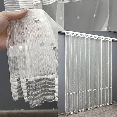 Тюль "Грек-сітка" з вишивкою та люрексом. Колір молочний з сірим. Код 1631т