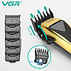 Акумуляторна машинка для стриження (clipper) VGR V-015, 6 насадок з магнітами, VECTOR MOTOR 9000 RPM, LED display, фото 5