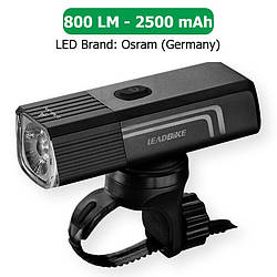 Велофара потужна LEADBIKE LD88-OSRAM 800LM, 2500mAh, waterproof, children lock, Li-Ion акумулятор, ЗУ Type-C