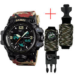 Годинники наручні 1155BAG SKMEI, RED CAMO + Ремінець PARACORD, GREEN CAMO, 18 мм