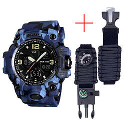Годинники наручні 1155BCMBU SKMEI, BLUE CAMO + Ремінець PARACORD, BLACK, 18 мм