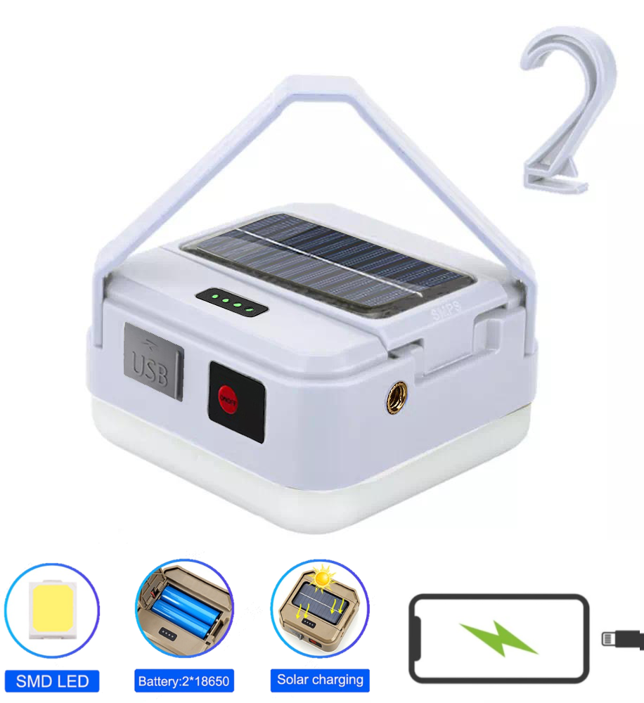 Ліхтар кемпінг DP-K7-90, 2х18650, сон. панель, power bank, ЗУ Type-C, гачок, фото 1