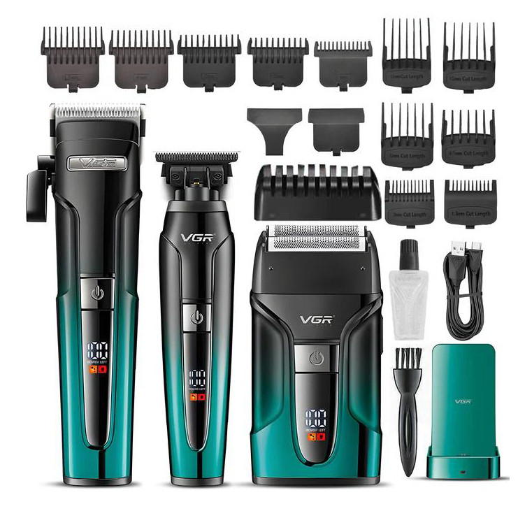 Комплект VGR 3 в 1 V-694 BLUE акумуляторна машинка для стриження (clipper), триммер та електробритва (шейвер), фото 1