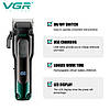 Акумуляторна машинка для стриження (clipper) VGR V-013 GREEN, 8 насадок, 6500 RPM, 2000 mAh, LED display, фото 3