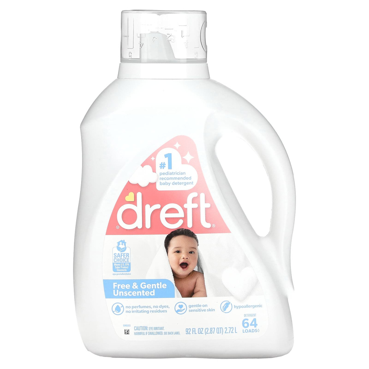 Dreft, дитячий засіб для прання, делікатний, без запаху, 2,72 л (92 рідк. унції)