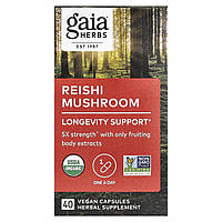 Gaia Herbs, гриб рейші, 40 веганських капсул