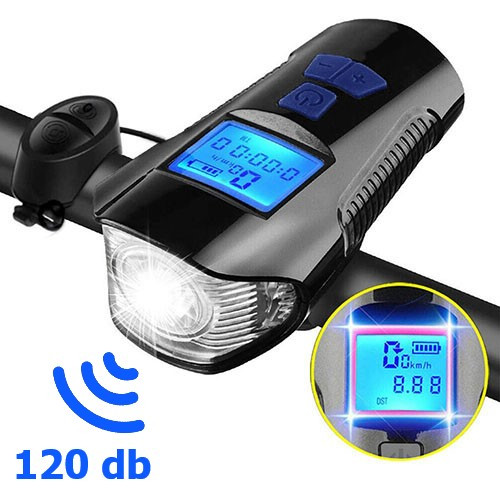 Велофара з комп'ютером та сигналом XA-585-T6+2LED, виносна кнопка, Waterproof, акумулятор, ЗУ microUSB, фото 1