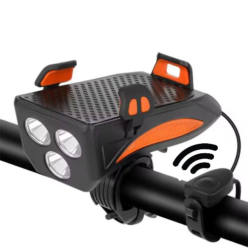 Велоліхтар FY-319B-3LM), ЗУ micro USB, вбудований акумулятор, дзвінок + кріплення під телефон, фото 1