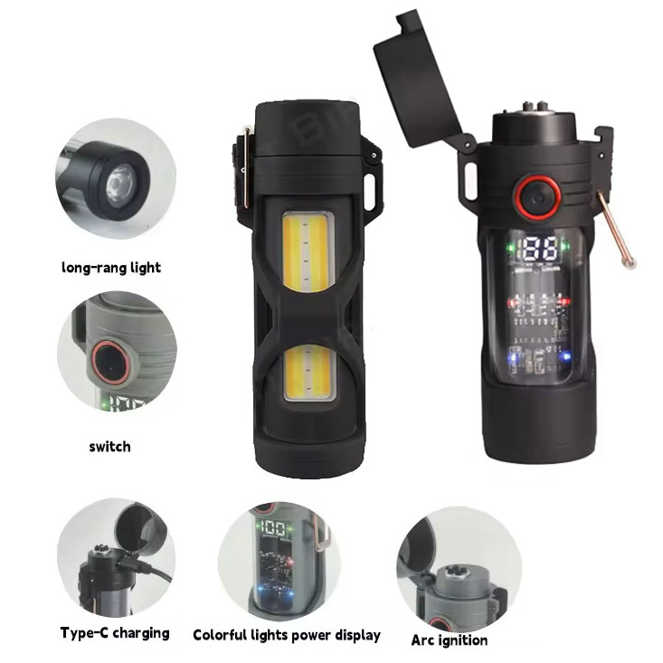 Ліхтар MULTIFUNCTIONAL D66-COB, Li-Ion акумулятор, індикація заряду, запальничка, ЗП Type-C, Box, фото 1
