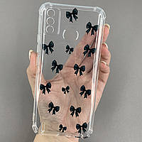 Чохол для Tecno Spark 6 Go (KE5) з бронь кутами з принтом чорних бантиків на техно спарк 6 го прозорий q03v