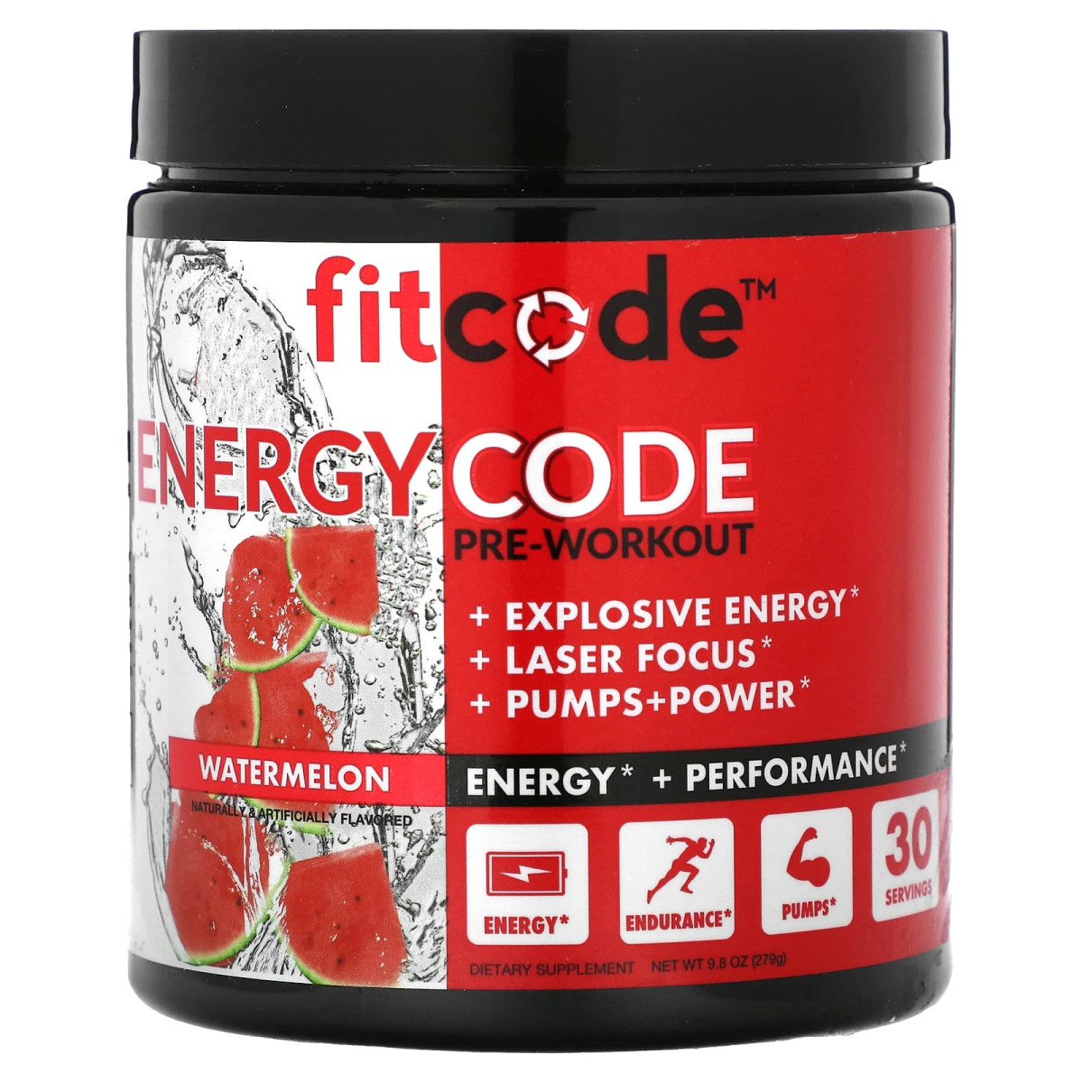 Fitcode, Energy Code, передтренувальний комплекс, кавун, 279 г (9,8 унції)