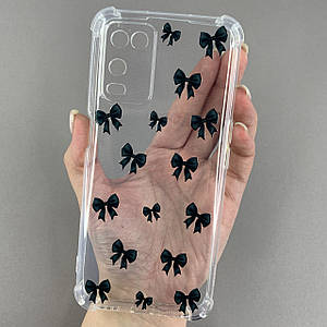 Чохол для Oppo A54 чохол з бронь кутами з принтом чорних бантиків на телефон оппо а54 прозорий q03v