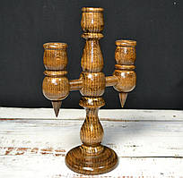 Канделябр на 3 свічки світлийI Підсвячник на три свічки з дерева Коричневий