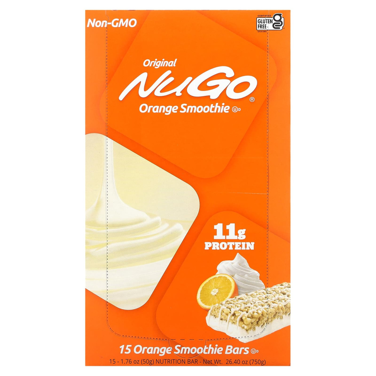 NuGo Nutrition, апельсинові смузі, 15 батончиків по 50 г (1,76 унції).