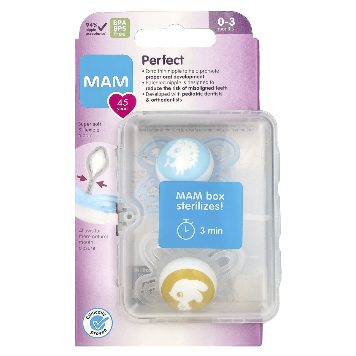 MAM, Соска Perfect, для хлопчиків від 0 до 3 місяців, 2 шт