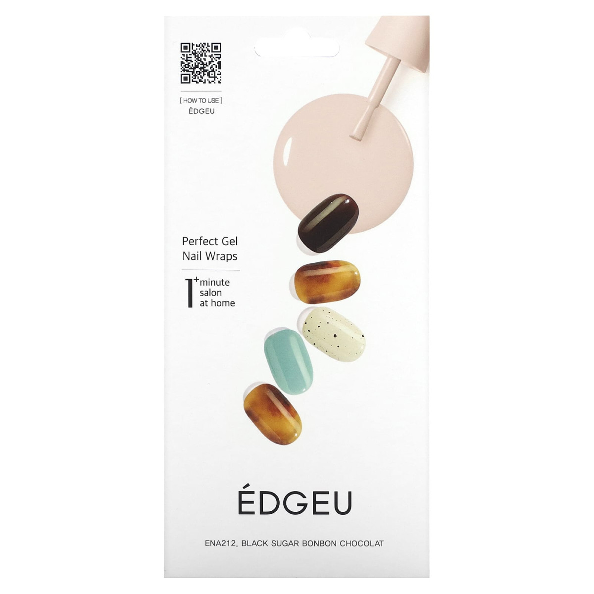 Edgeu, Perfect Gel Nail Wraps, ENA 212, чорний цукор і шоколад, набір із 19 предметів