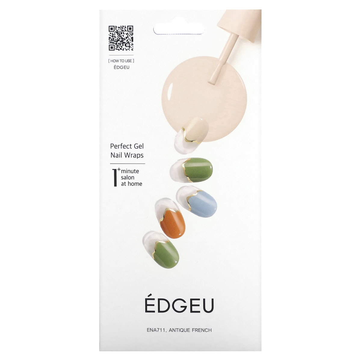 Edgeu, Perfect Gel Nail Wraps, ENA 711 Antique French, 19 Piece Set