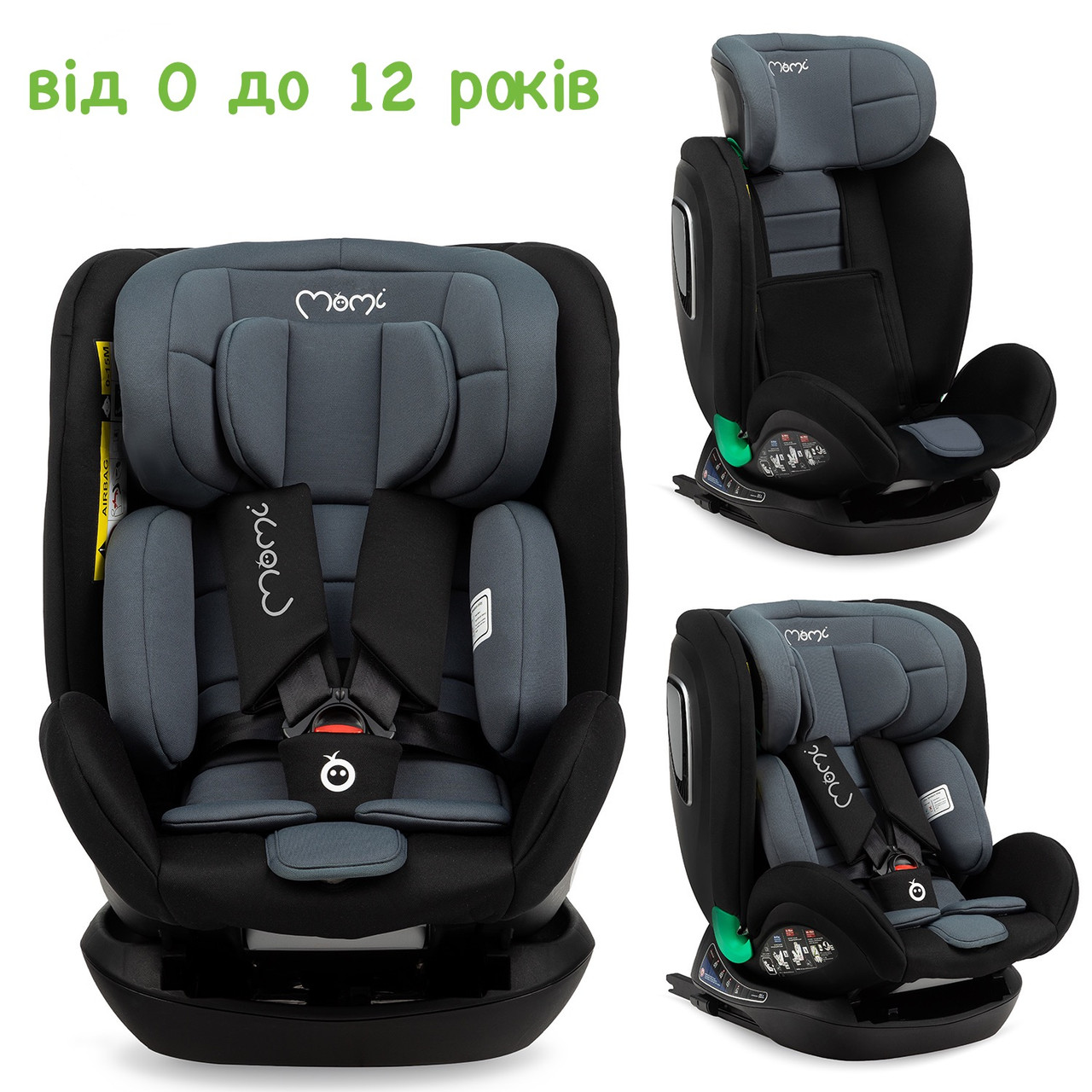 Дитяче автокрісло MoMi URSO I-Size 0-36кг Чорне з нахилом для сну Крісло в автомобіль дитяче від 0 років