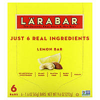 Larabar, оригінальний батончик із справжніми фруктами й горіхами, лимон, 6 батончиків по 45 г (1,6 унції)