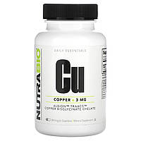 NutraBio, мідь, 3 мг, 90 рослинних капсул