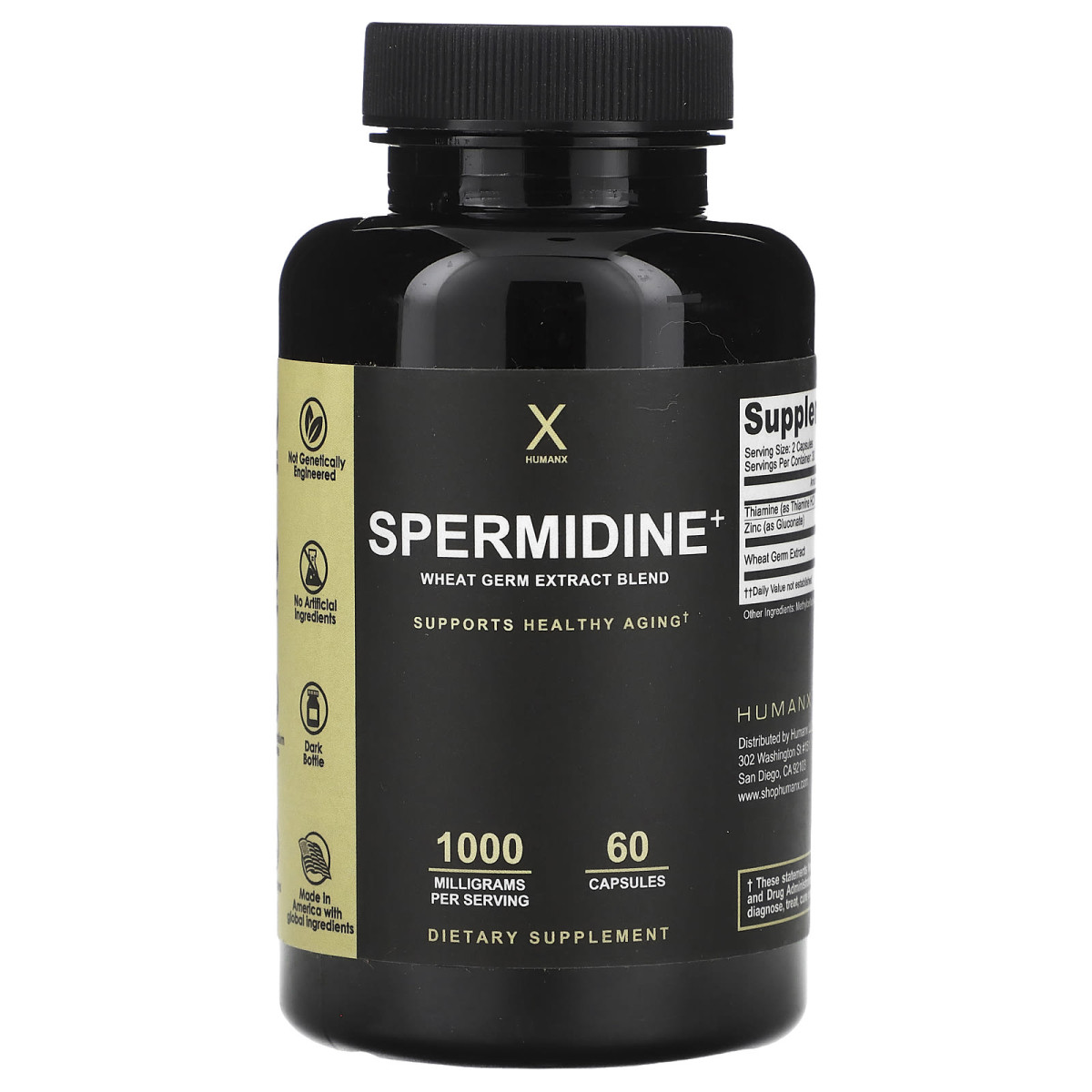Humanx, Spermidine+, комплекс зі спермідином, 1000 мг, 60 капсул (500 мг у капсулі)