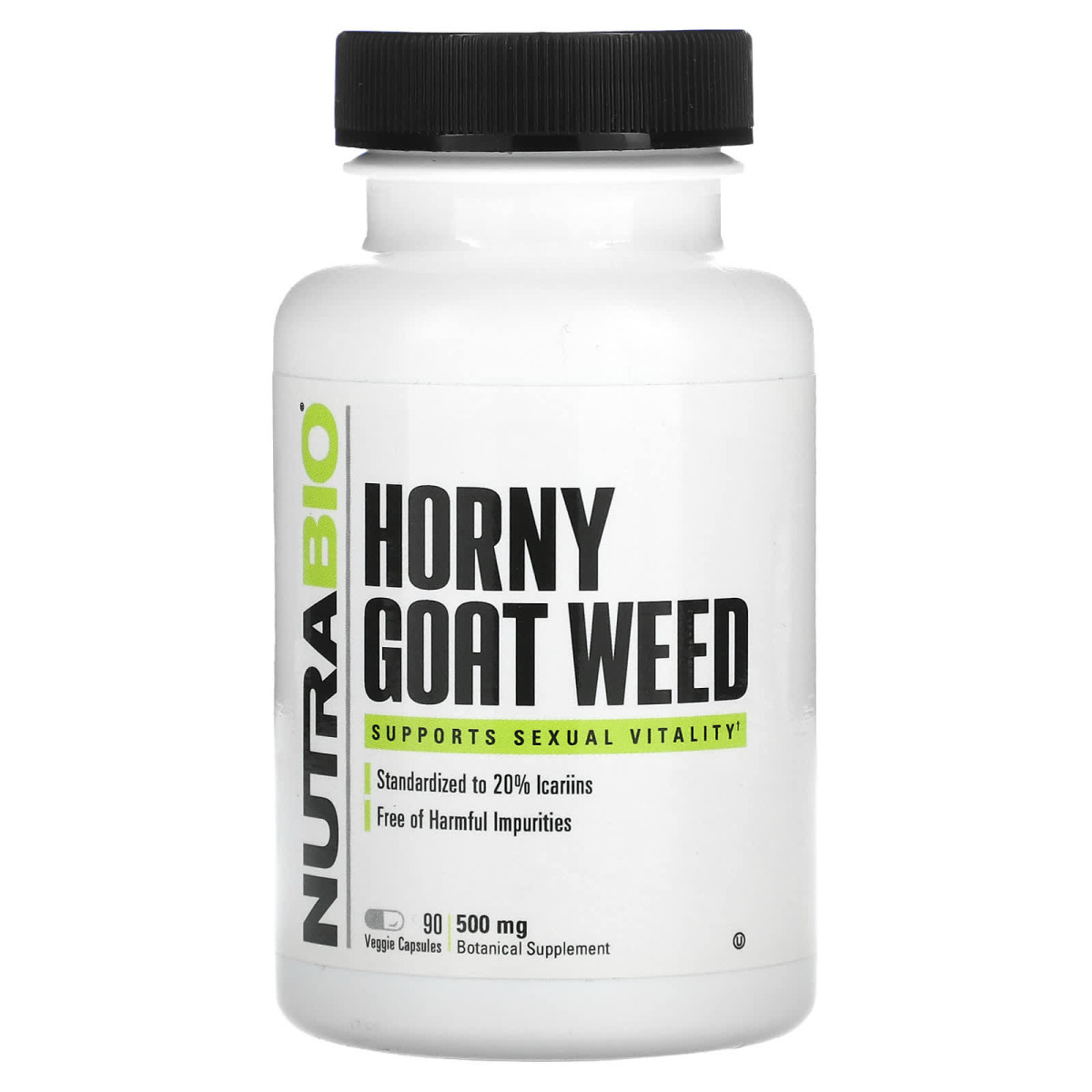 NutraBio, Horny Goat Weed, 500 мг, 90 рослинних капсул
