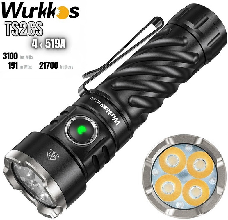 Ліхтар Wurkkos TS26S (3100LM, NICHIA 519A Led 5000k, 95CRI, TIR, USB-C, IPX8, Магніт) Без батареї